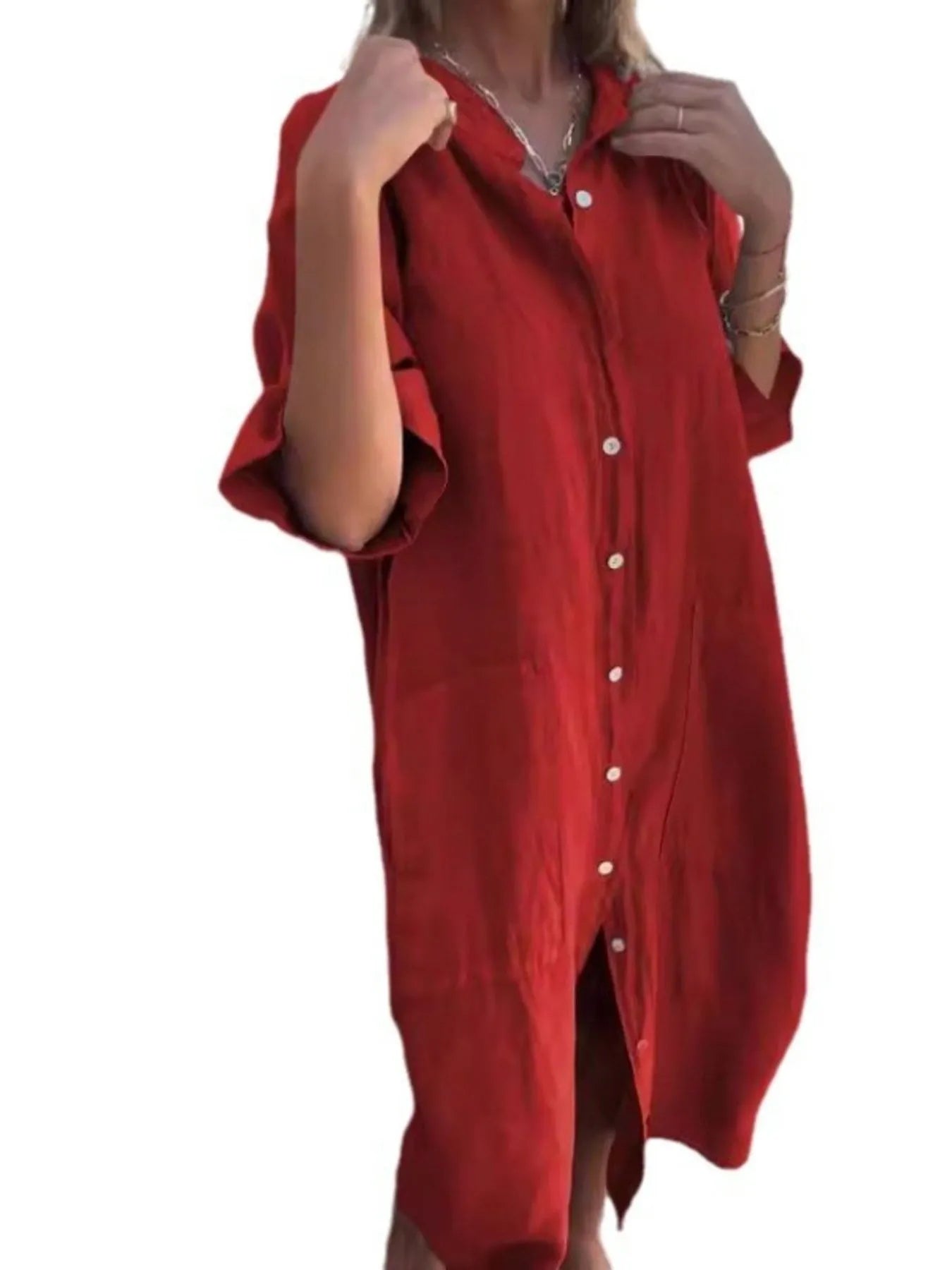 Full Size Casual Linen Button-Down Shirt Dress Plus Size Red 11addab5-6c33-467d-b529-5b37785cc09f-Max-Origin