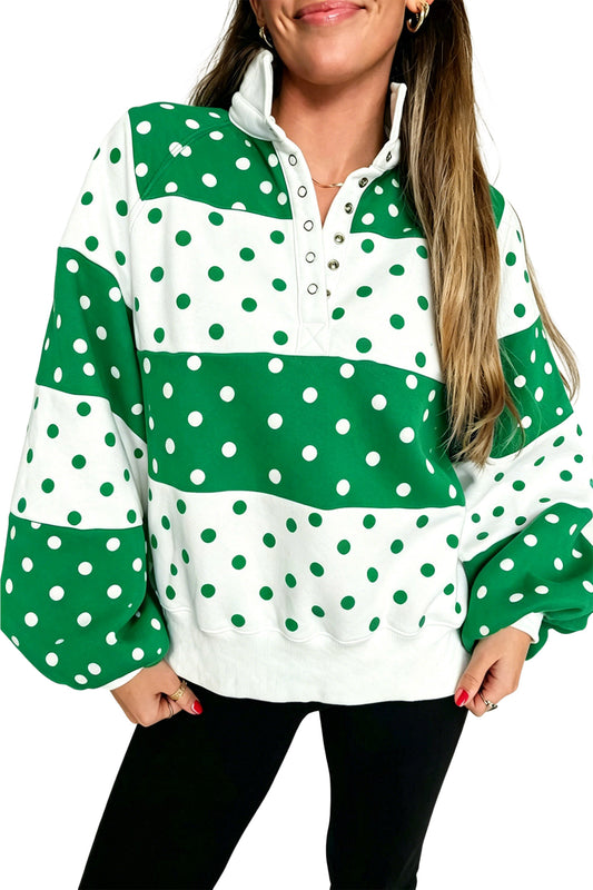 Green ka Dot Colorblock Half Zip Puff Sleeve Pullover Sweatshirt 11afdbb811517280