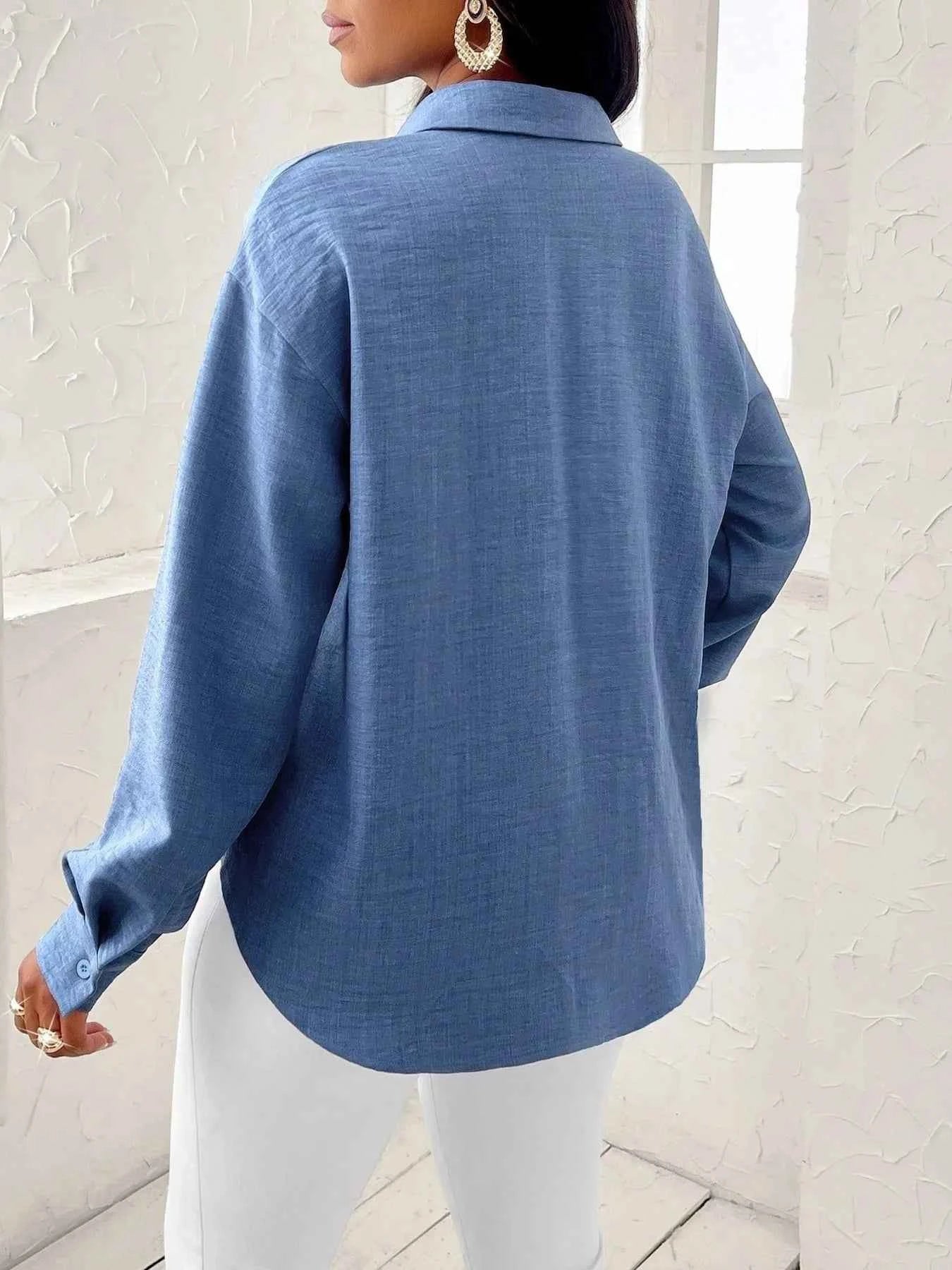 Collared Long Sleeve Blouse 11b28d9faef74dbf8979396b22f0bade-Max-Origin