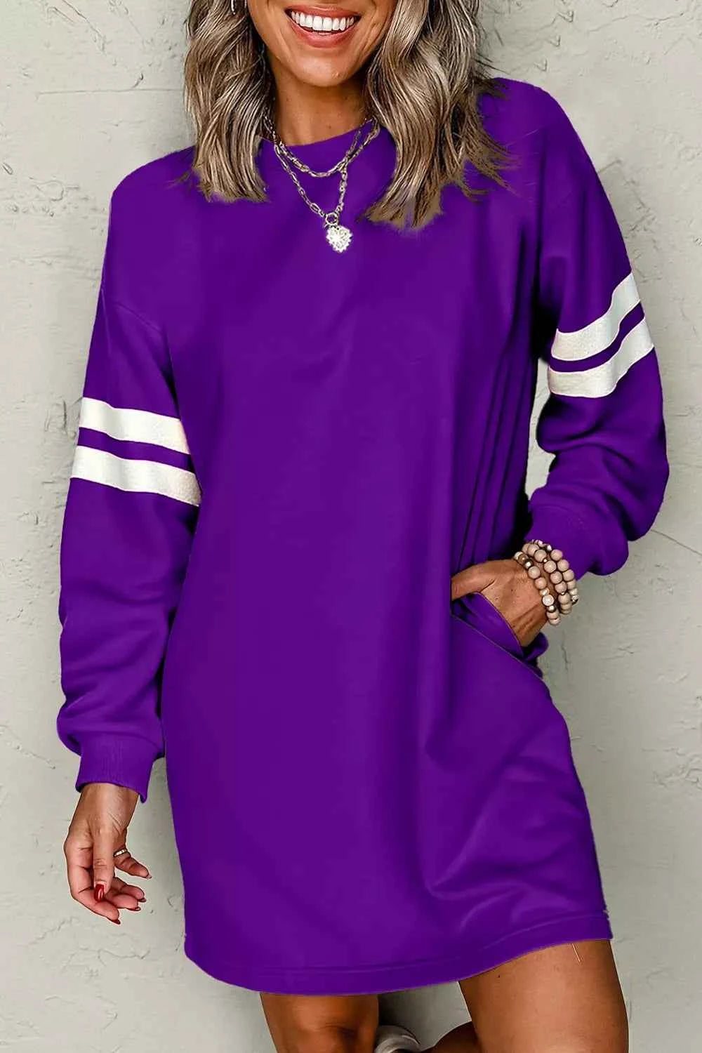 Stripe Long Sleeve Casual Sweatshirt Dress 11b3bfc2-1d15-4e4b-a20d-44d096eedd39-Max-Origin