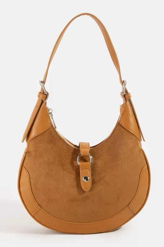 Fame Leather Accent Suede Crescent Shoulder Bag LBR One Size 11b7052a-33ee-4838-9466-b44d425caf68-Max-Origin