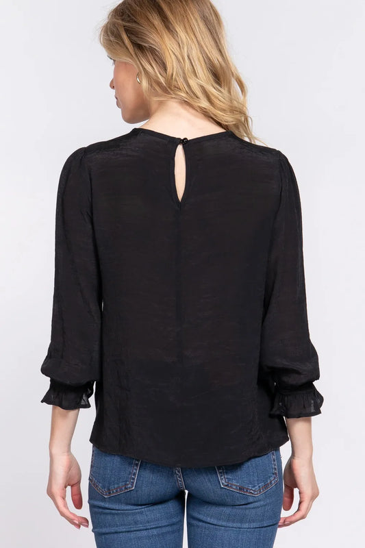 ACTIVE BASIC Crochet Lace Panel Flounce Sleeve Blouse 11b758e6-265d-400f-8c19-54183a45da2a-Max