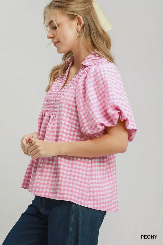 Smocked Yoke Puff Sleeve Gingham Blouse 11ba664c-1976-4415-bf83-80fd4e13d572-Max-Origin