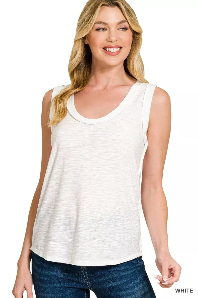 Zenana Slub Raw Edge Detail Tank Top WHITE 11bf29d566d441c1b8675e103a223ca3-Max-Origin