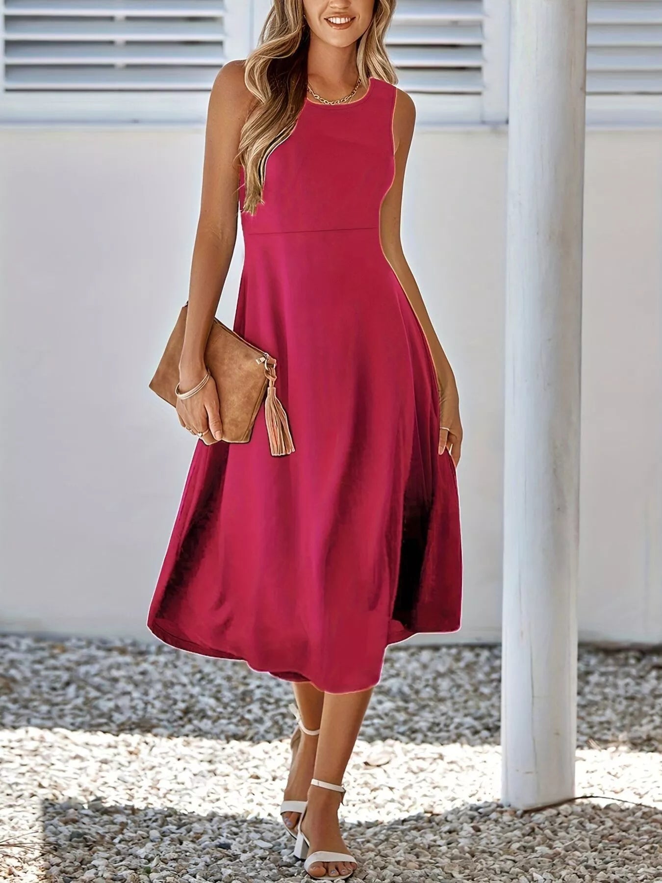 Sleeveless A-Line Midi Dress Deep Red 11ceb0e4-2573-4713-b720-8bfc32d1e3d0-Max-Origin