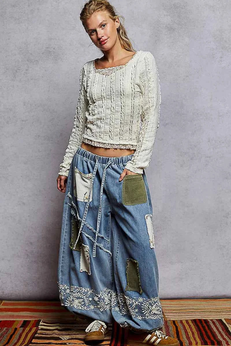 POL Texture Long Sleeve Blouse with Floral Ruffled 11d3baeb-25de-4706-9bcf-3196e9aaf779-Max-Origin