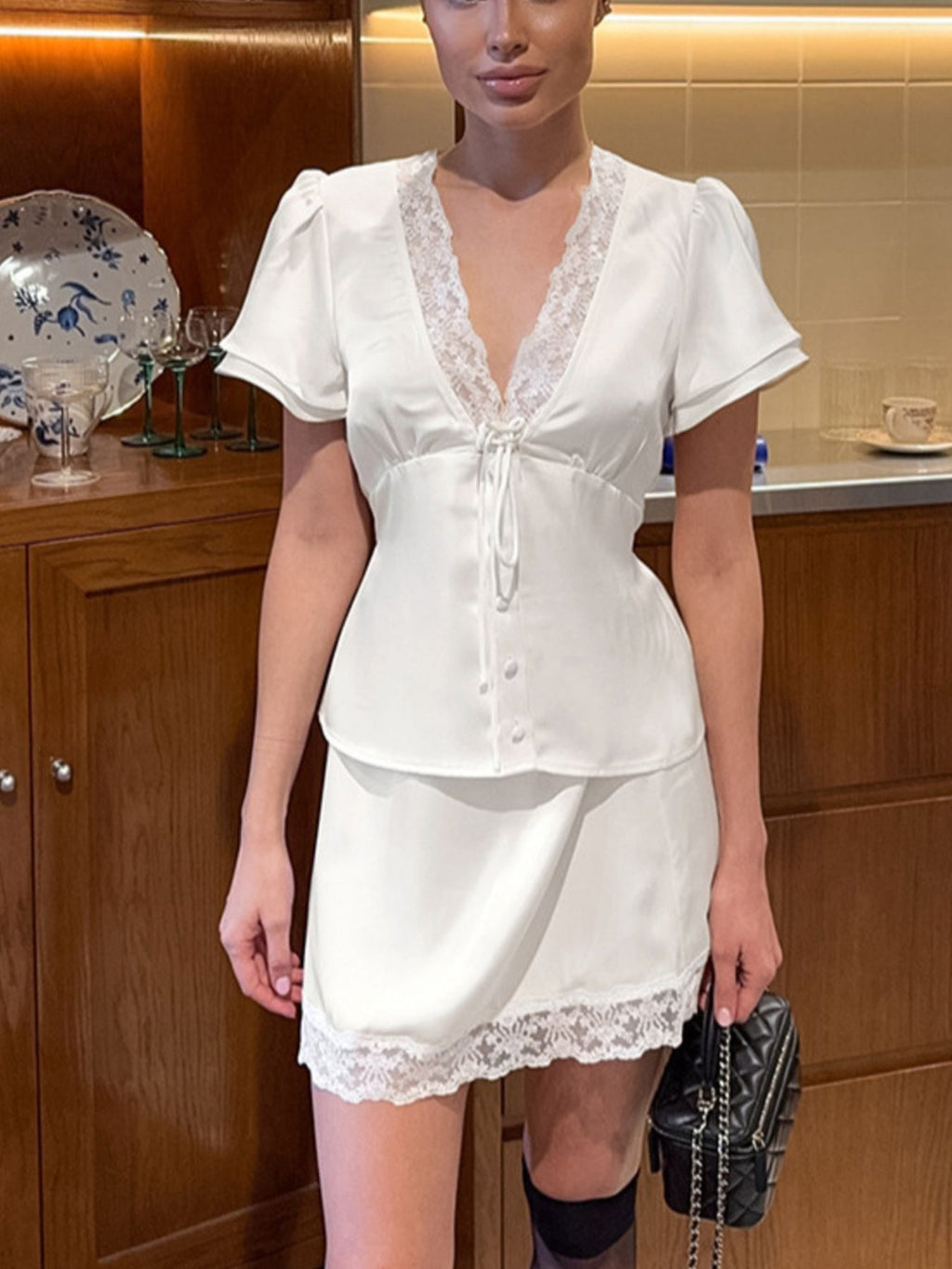 Lace Trimmed Top and Skirt Two-Piece Set 11d686a0-9700-4d50-9797-9f99a9fdb928-Max