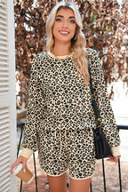 Brown Leopard Print Contrast Trim Two Piece Shorts Set 11e55692cd4c1971