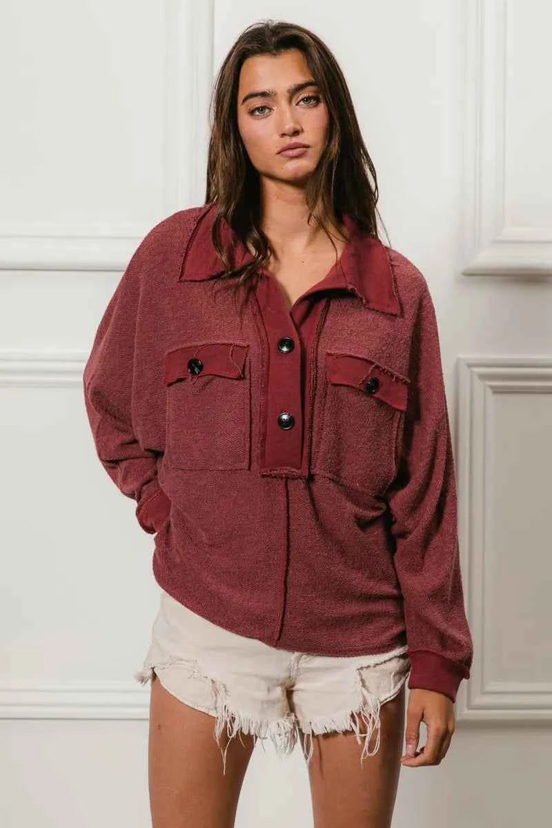 BiBi Cp French Terry Cut Edge Detail Collared Top 11ec9608ba7d4fa89332e37fd4bcf69e-Max-Origin