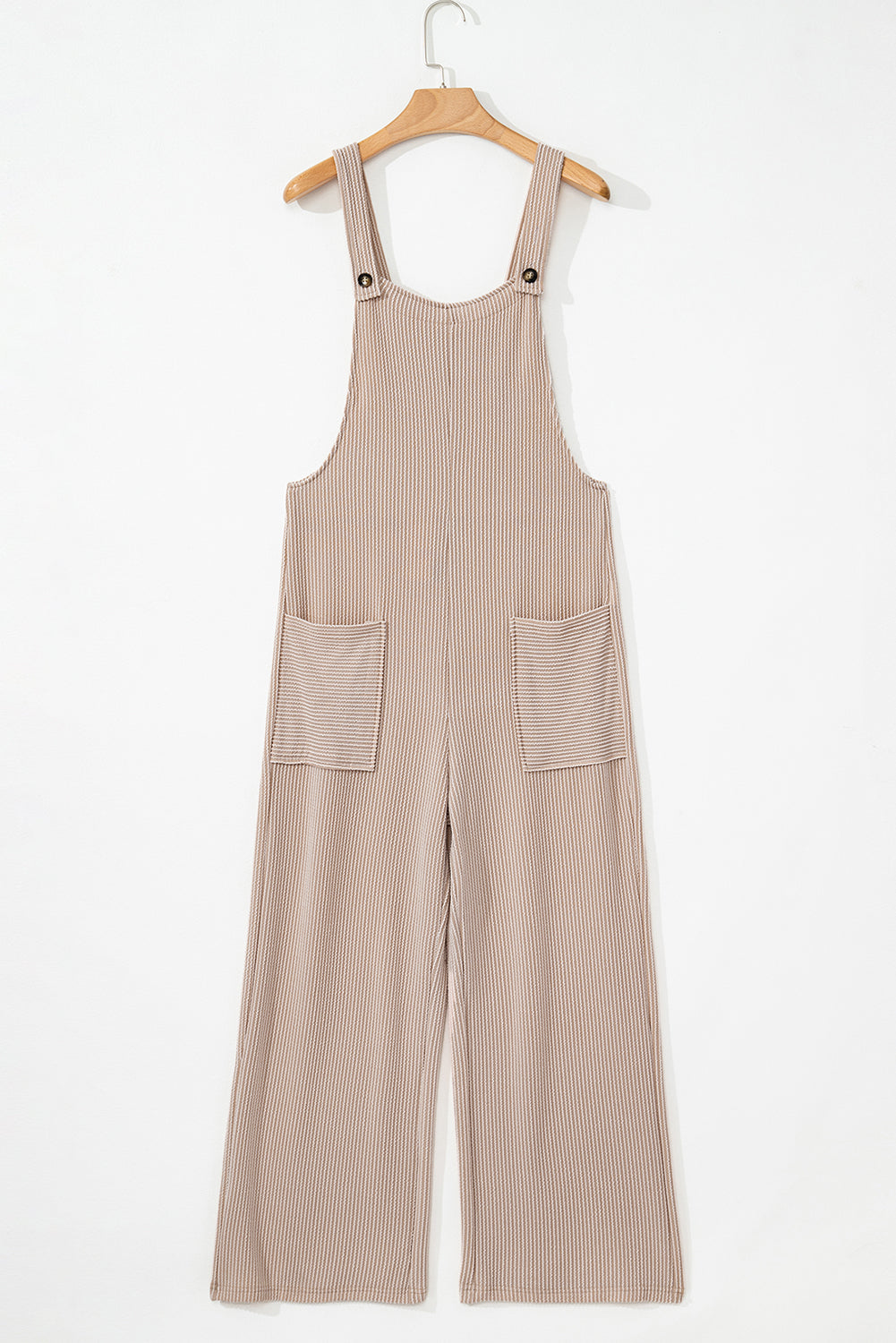 Parchment Ribbed Knit Patched Pocket Wide Leg Overalls 11f0381704c9c4c9