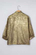Metallic Split Neck 3/4 Sleeve Blouse 11f821b4-1d0c-40ca-a2ed-fc6aa08fa700