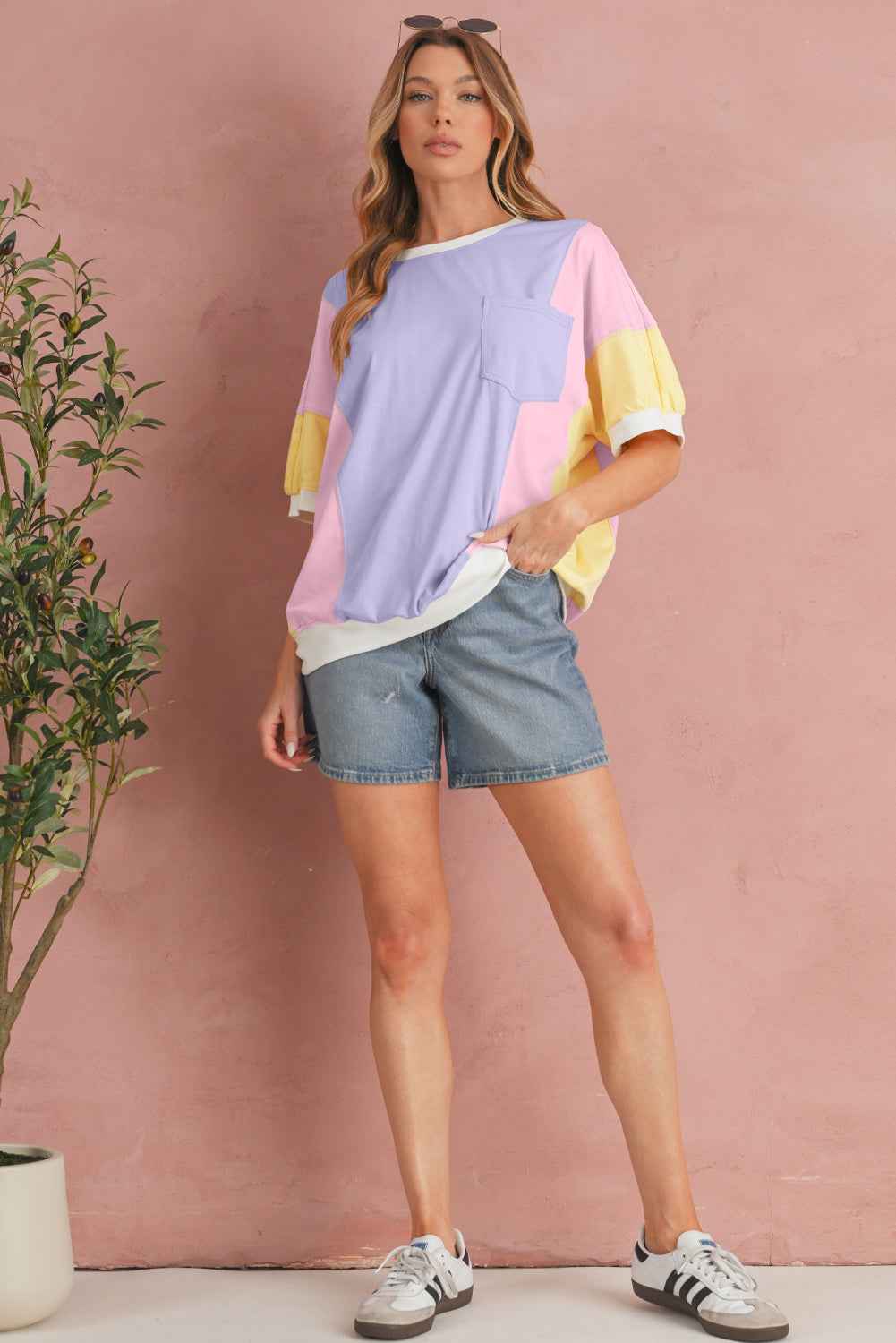 Purple Colorblock Patchwork Oversized T Shirt 11f9571232c85983