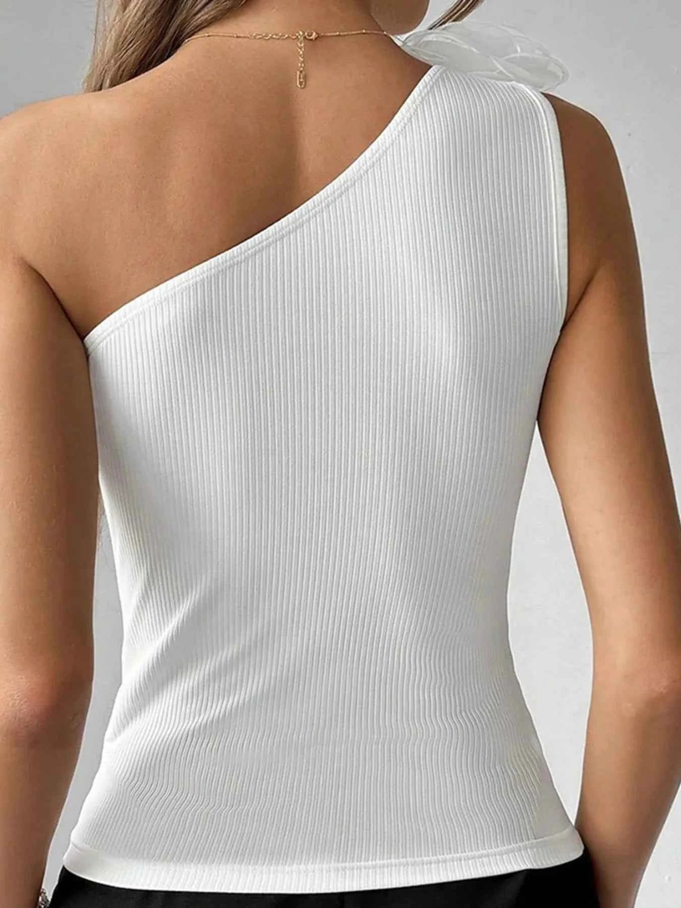Flower Ribbed Single Shoulder Tank 11f9681a1d394b629c3461c53863035d-Max-Origin