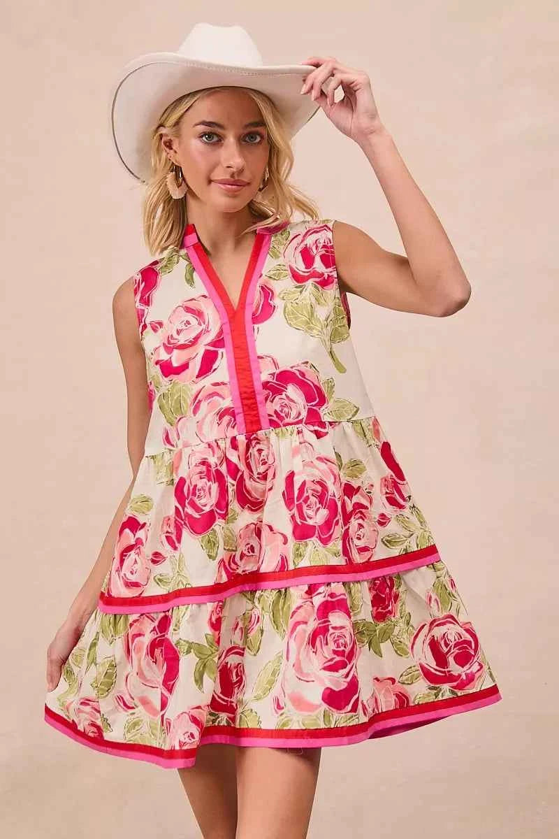 BiBi Floral Woven Contrast Edge Tiered Ruffle Mini Dress 11fb193103f84eb5ade7655addcedff7-Max-Origin
