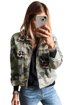 Green Camouflage Leopard Patchwork Flap Pocket Collared Jacket 1208c2fc046db9f2