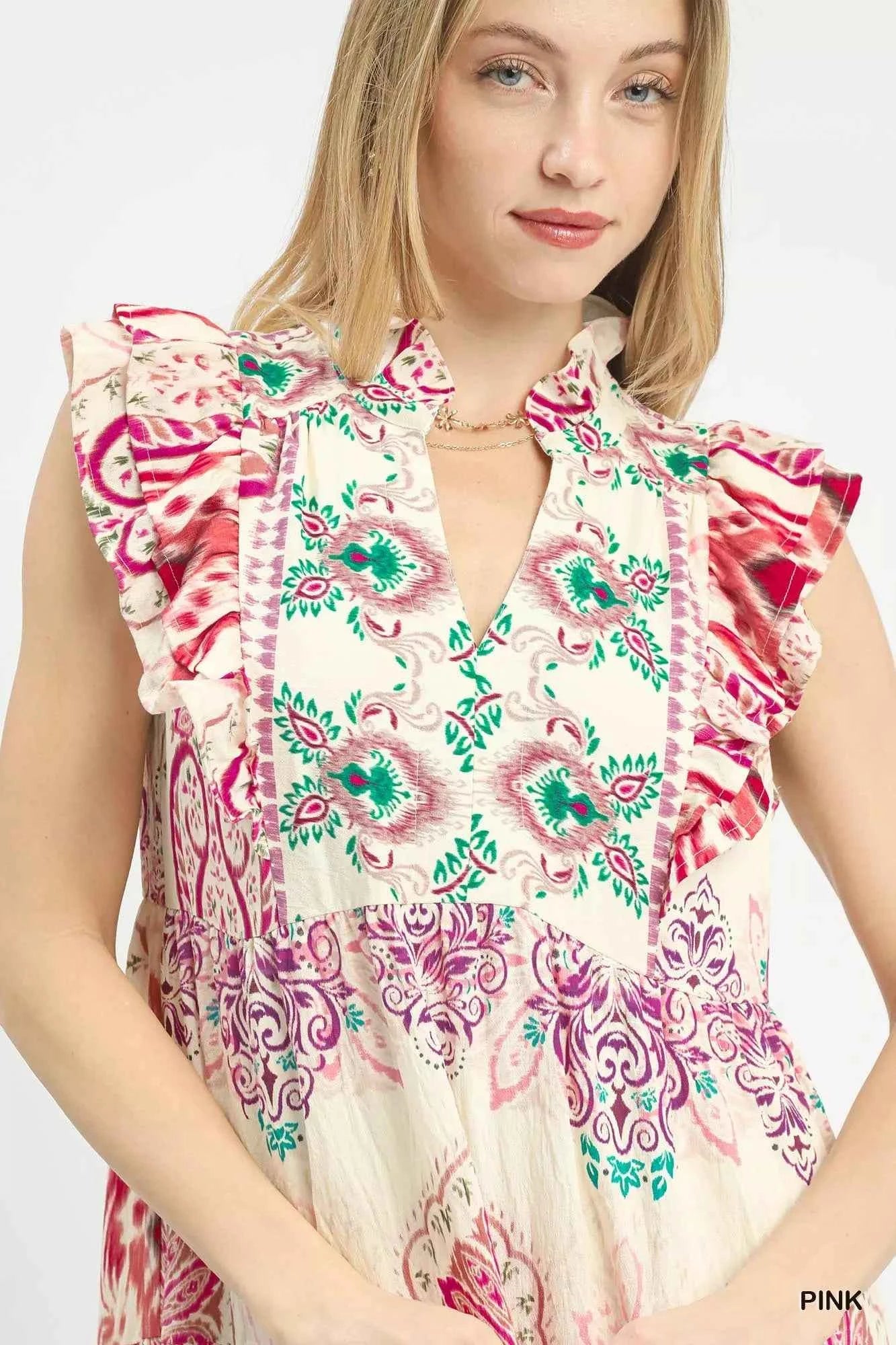 Umgee Boho Boarder Print Ruffle Midi Dress 12090025-4687-4fa7-b837-2135667ff0de-Max-Origin