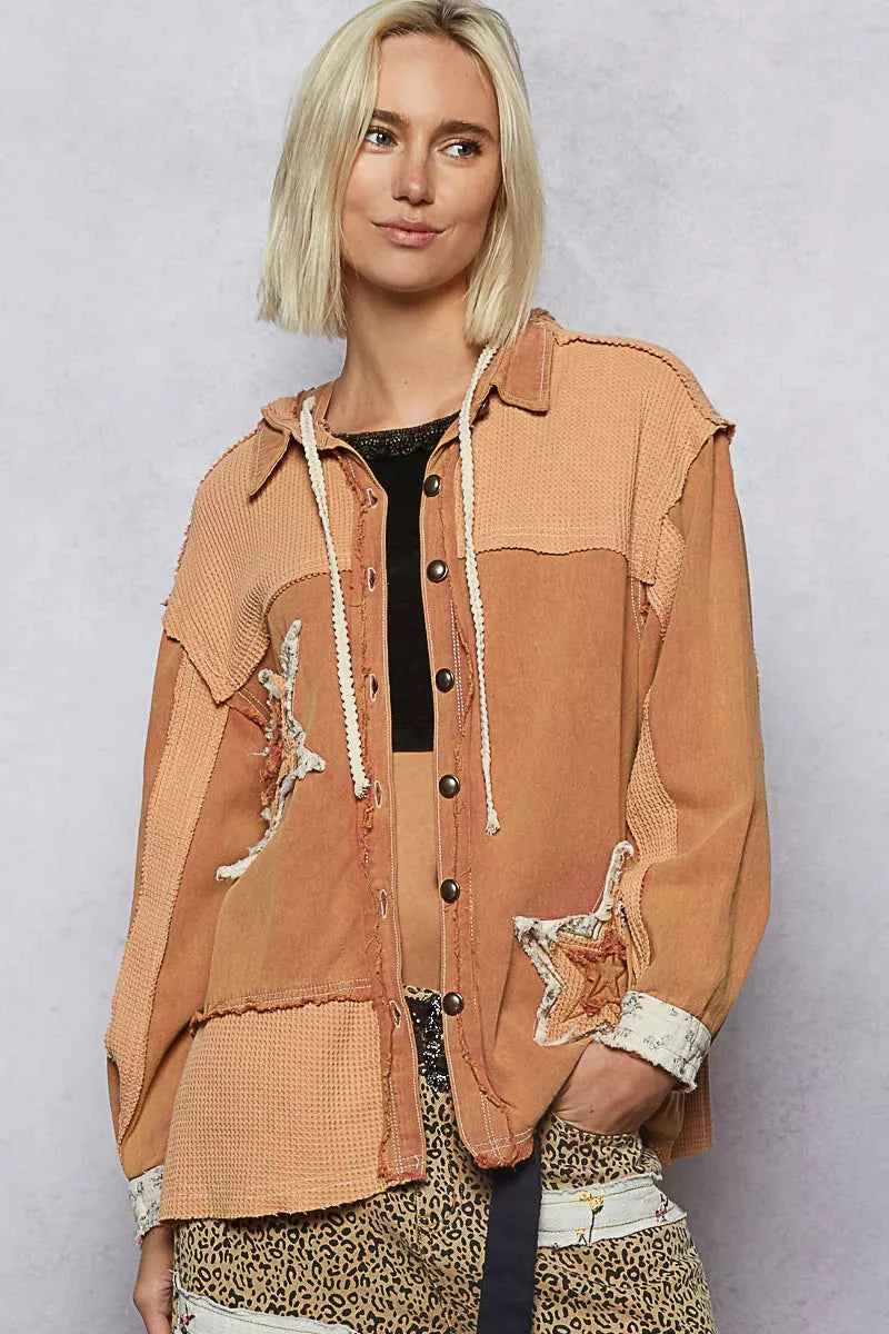 POL Button Down Hooded Jacket with with Star Patch Pattern 120b4be8-15de-4870-948f-aab8a916abf5-Max-Origin