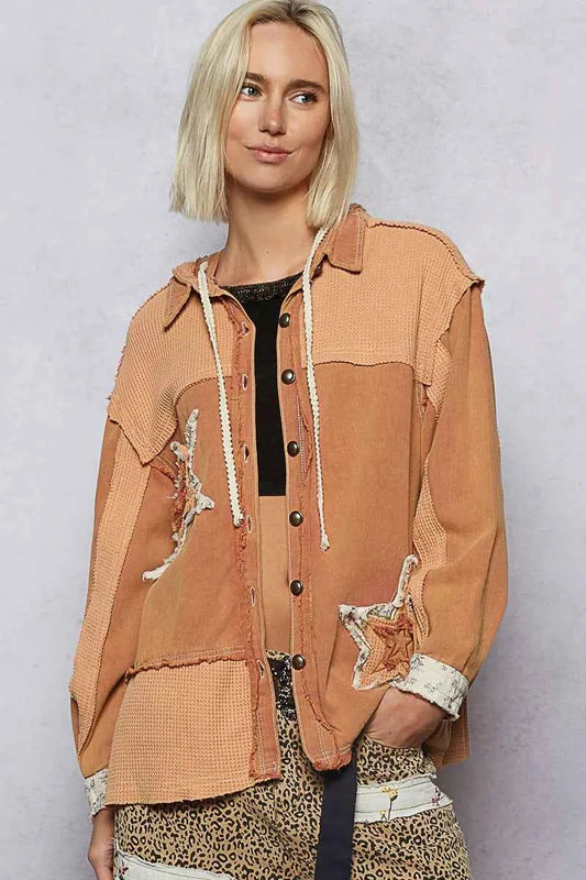 POL Button Down Hooded Jacket with with Star Patch Pattern 120b4be8-15de-4870-948f-aab8a916abf5-Max-Origin