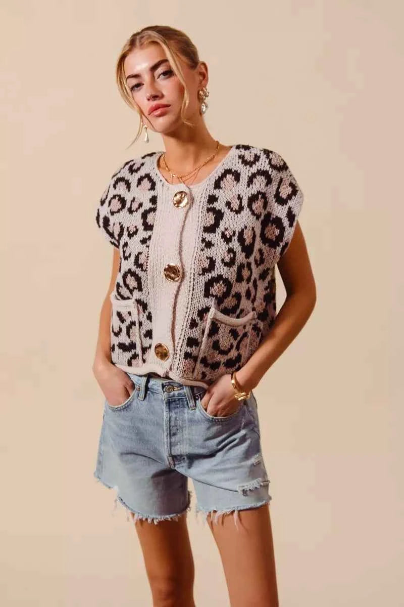SO ME Big Metal Button Front Leopard Sweater Vest Top 120cfefa7f444371b4747fb77433d7f9-Max-Origin