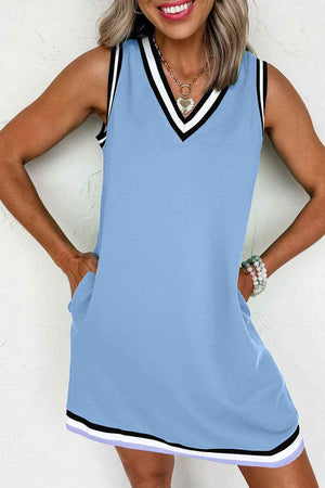 Mint Green Contrast Trim V Neck Sleeveless Mini Dress Myosotis 121054befbf4468d