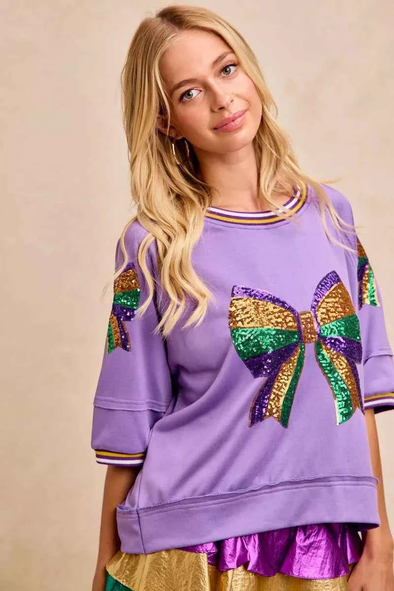 BiBi Mardi Gras Theme Ribbon Sequin Patched Top 12154354025c4fa486f449872e535ad0-Max-Origin
