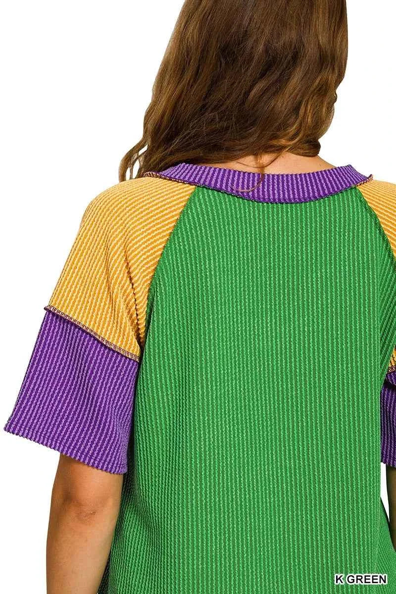 Mardi Gras Raised Rib Color Block Top 121644bff4f34fcc8df20ea5acbb501f-Max-Origin