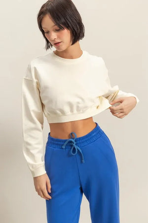Crew Neck Long Sleeve Crop Sweatshirt WHITE 121e8af33aa145328f50114b864dd408-Max-Origin