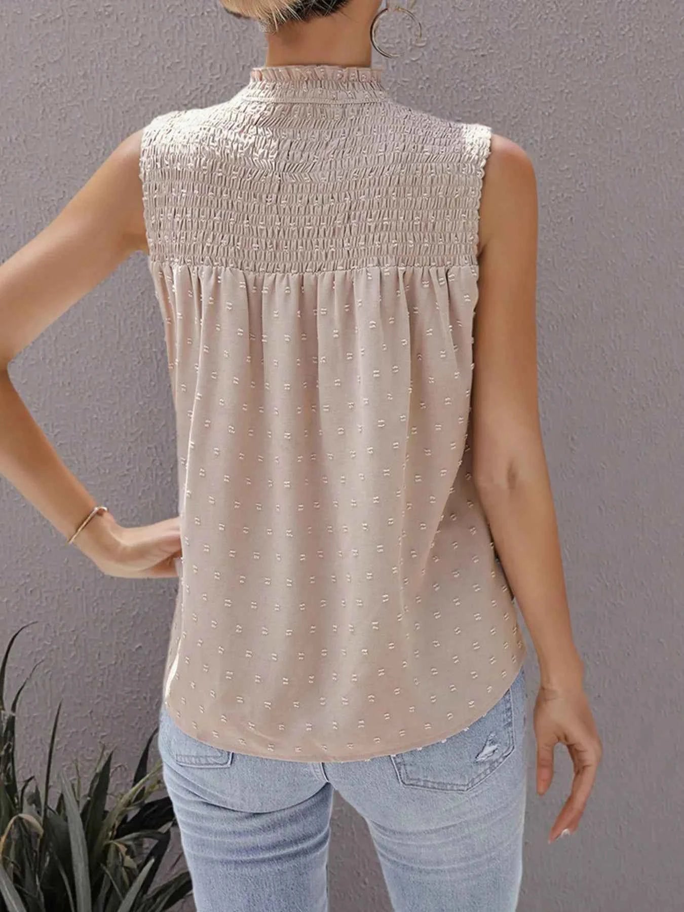 Smocked Swiss Dot Sleeveless Blouse 12206cb41e264426b53ef52f3450076f-Max-Origin