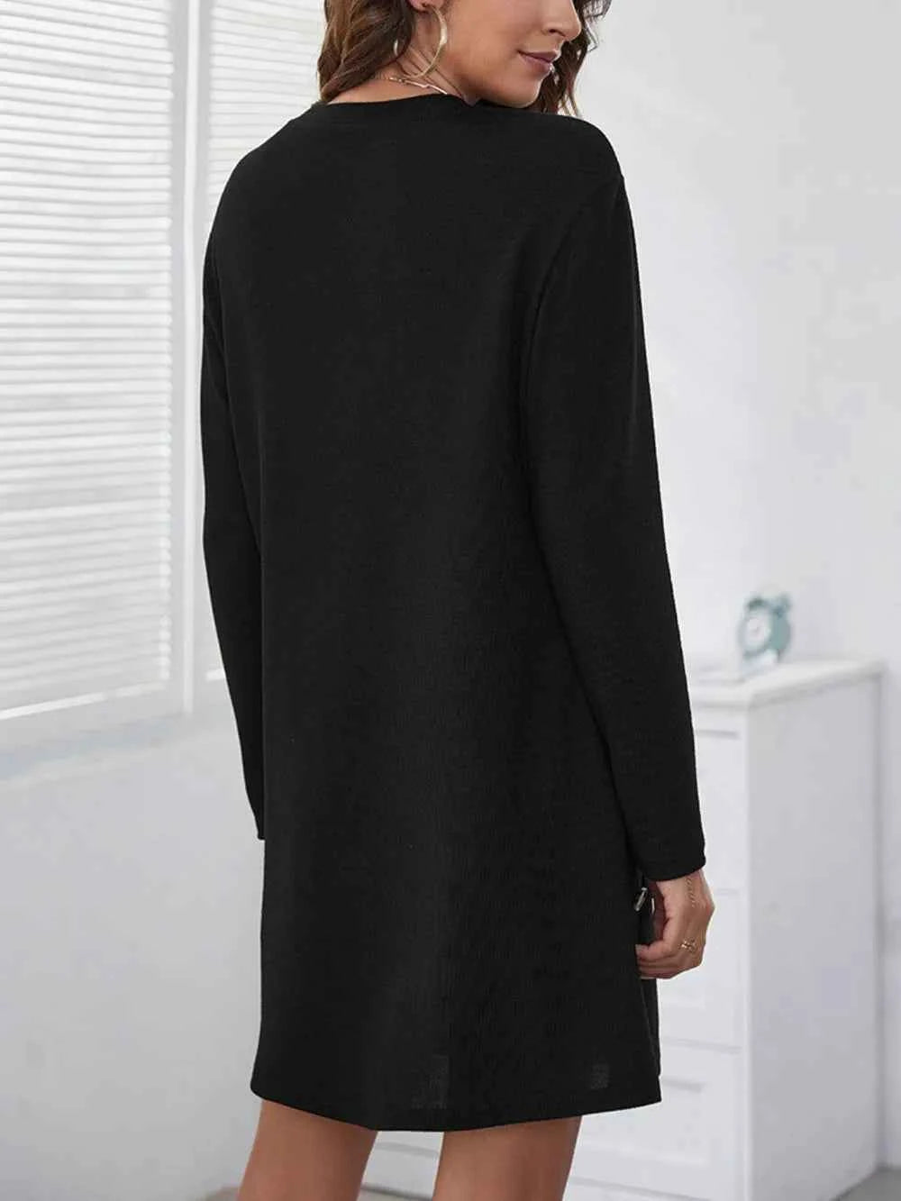 Decorative Button Round Neck Dress 12226cf3-f1e1-4cf8-bfb0-39f9e0cade24-Max