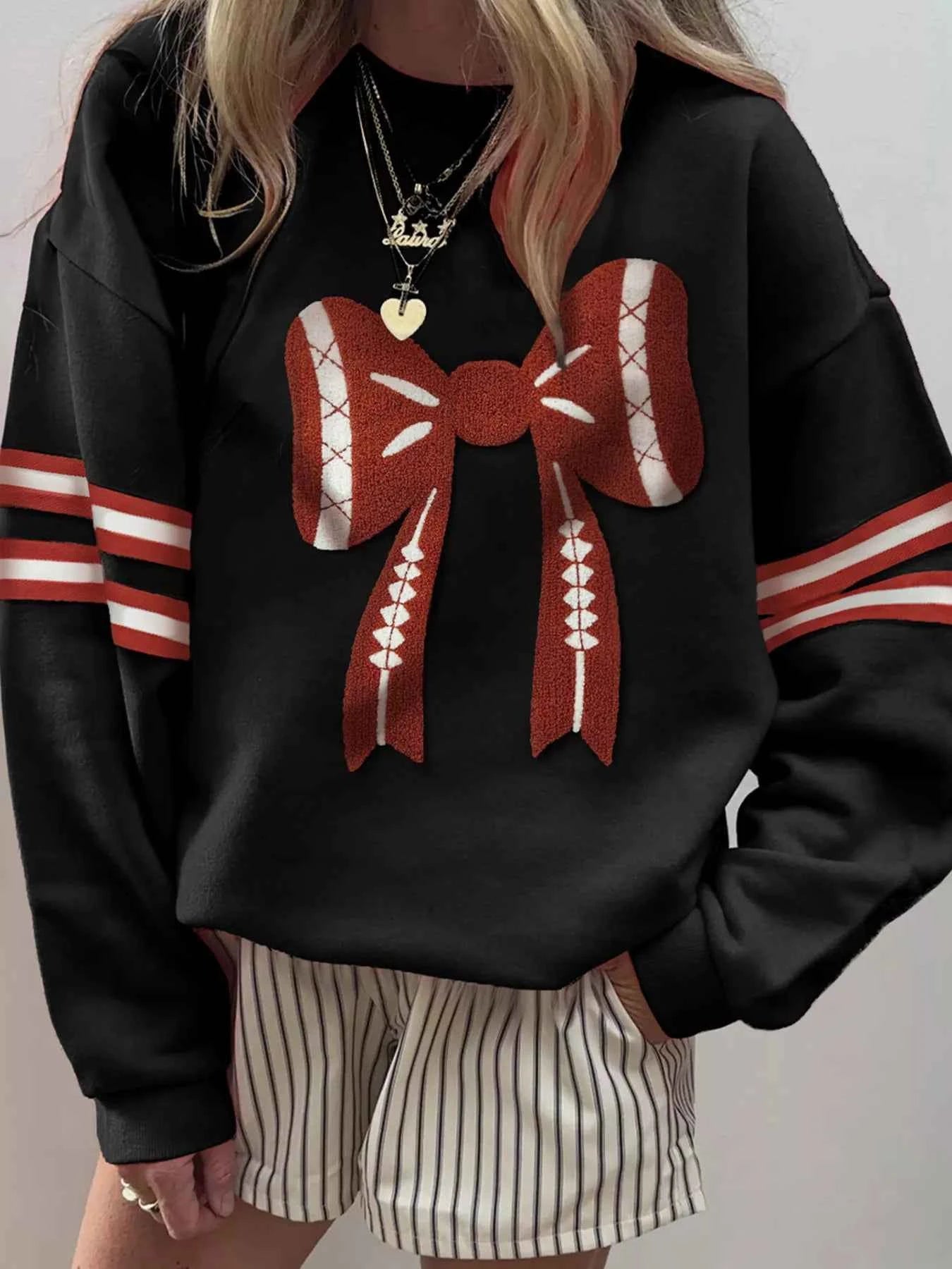 Bow Front Dropped Shoulder Sweatshirt Black 1229fc2f8eda4f6ea1b859bb4c8ad3a8-Max-Origin