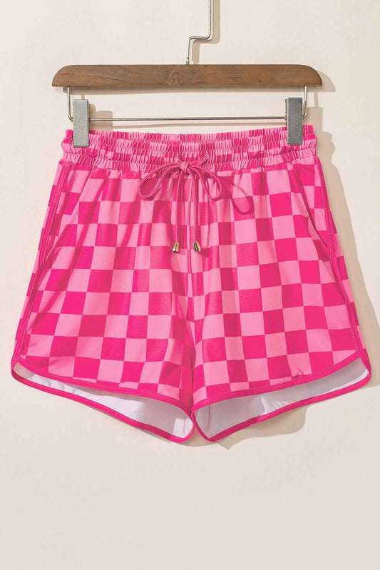 Rose Checkered Drawstring Elastic Waist Casual Shorts 122f908a47610e21