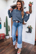 Real Teal saved by grace Letter Embroidery Mineral Wash Loose Sweatshirt 123205cf19feaf1e