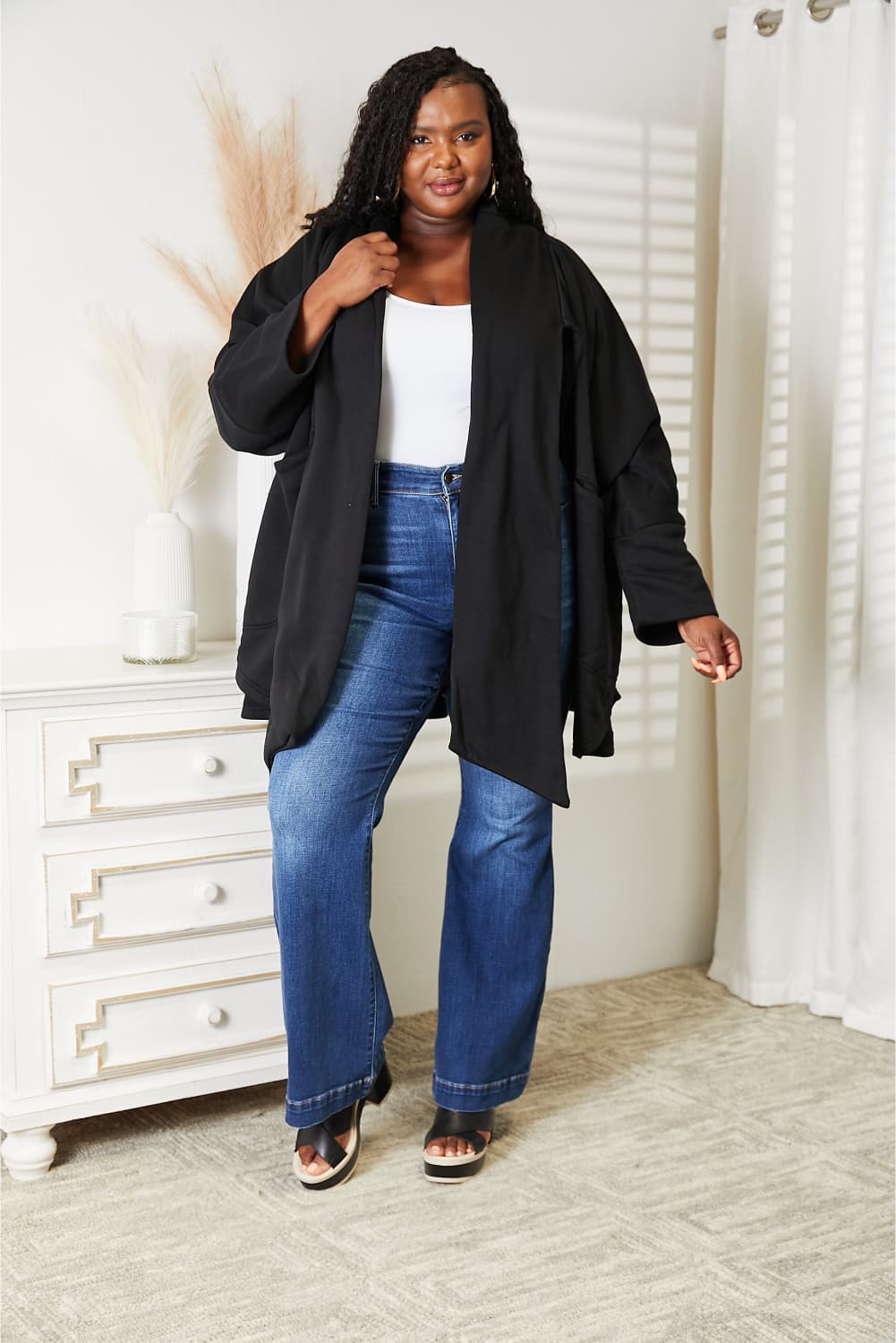 HEYSON Full Size Open Front Cardigan with Scarf Design 1234b7f7d941446d81901c1612f74031-Max
