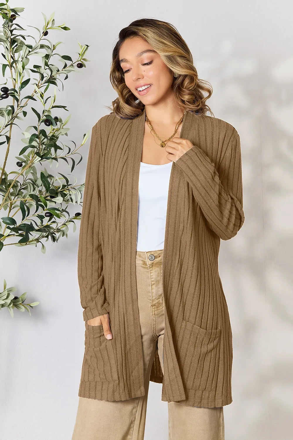 Basic Bae Full Size Ribbed Open Front Cardigan with Pockets 1236c5c9bf2e4418a2f5064979ddf4b6-Max