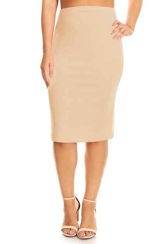 Plus Size Knee length pencil Skirt Beige 12425753_3ab9e0ca-b500-4582-89a2-66b5243a2e20