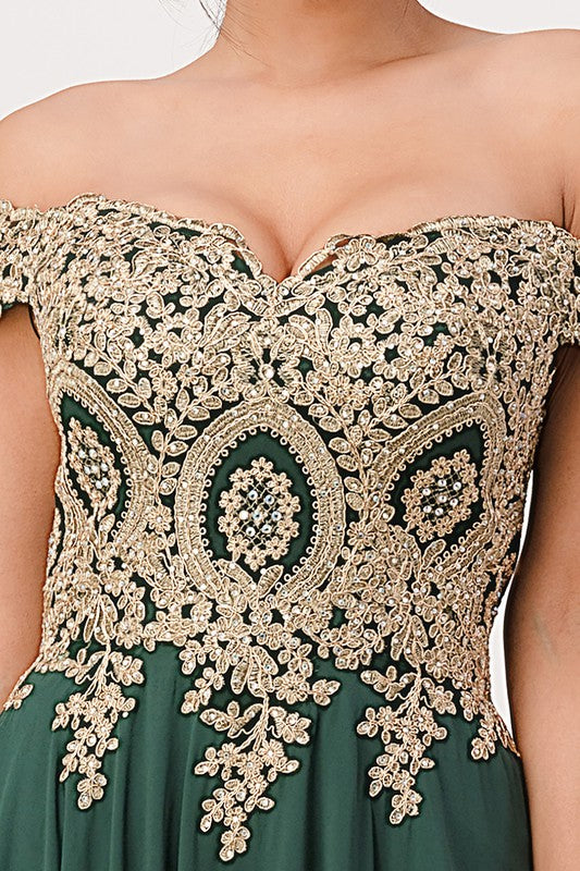 Plus Size Off Shoulder Evening Gown – Gold Lace Appliqué Chiffon Dress 12426097_b972d260-482a-4f35-8685-516a536b7429