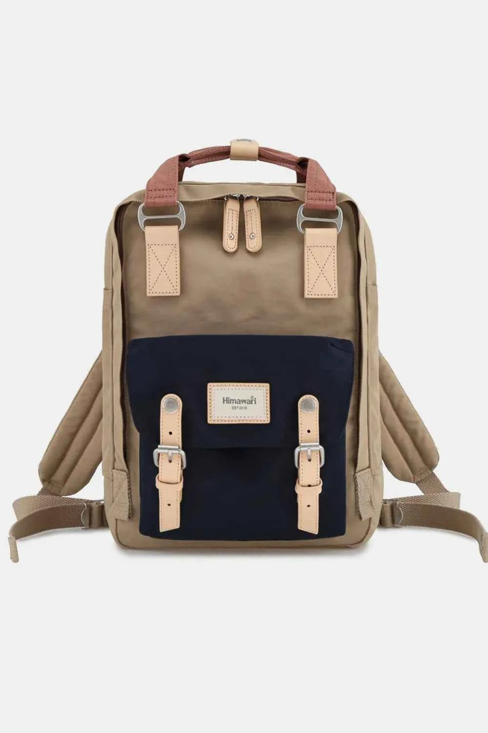 Himawari Contrast Waterproof Nylon Backpack Bag Beige Navy One Size 1245d50d-60b3-40f3-8de6-2258d7540c89-Max