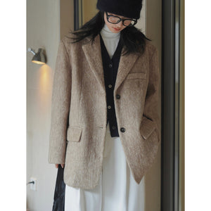 Elegant Wool Blend Notched Blazer Coat Apricot 1247A8FD03FD05741C4106916FDE9325