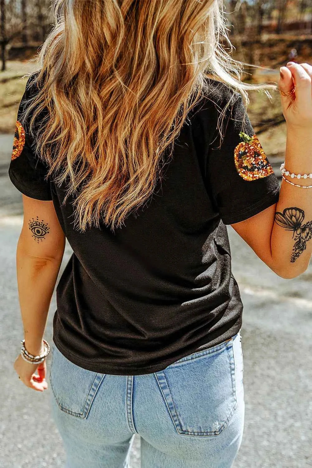Sequin Pumpkin Round Neck Short Sleeve T-Shirt 1247f172-5382-4100-8401-fb9c64fc0f92-Max