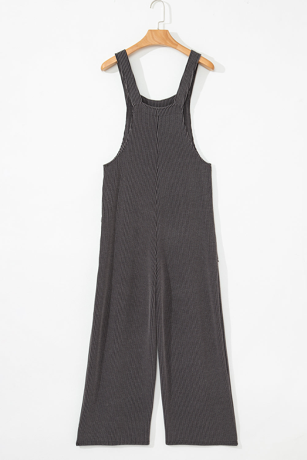 Carbon Grey Ribbed Knit Patched Pocket Wide Leg Overalls 124acbc449d5cee8