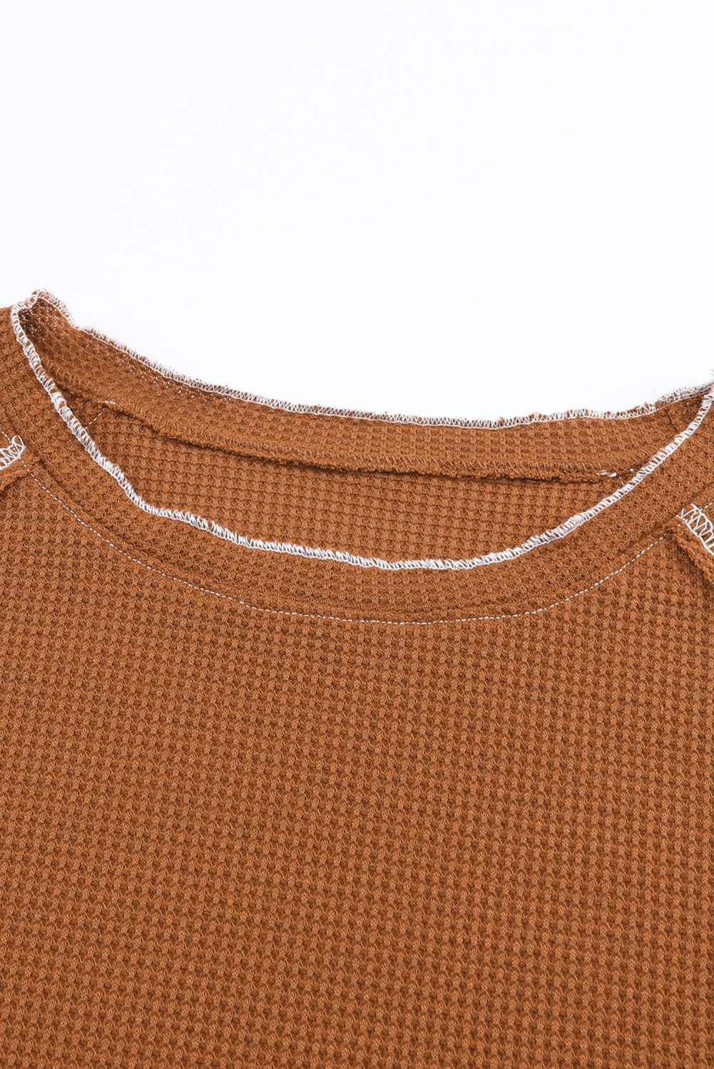 Red Exposed Seam Textured Pullover Long Sleeve Top 1250a94ca1485f15