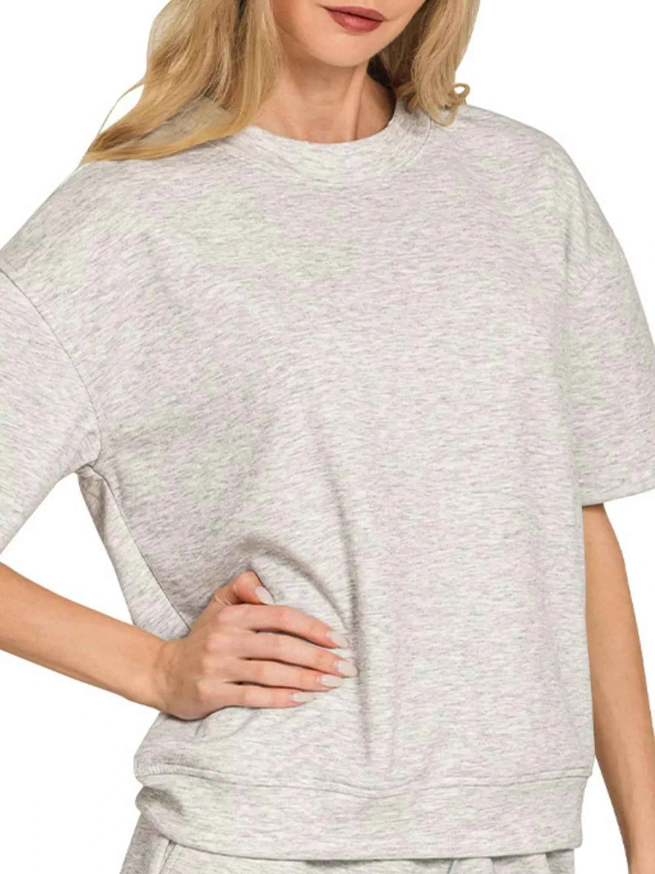 Zenana Scuba Short Sleeve Top & Shorts Set H GREY 1253697b-5888-4c92-9a2e-cc08c637225e-Max-Origin