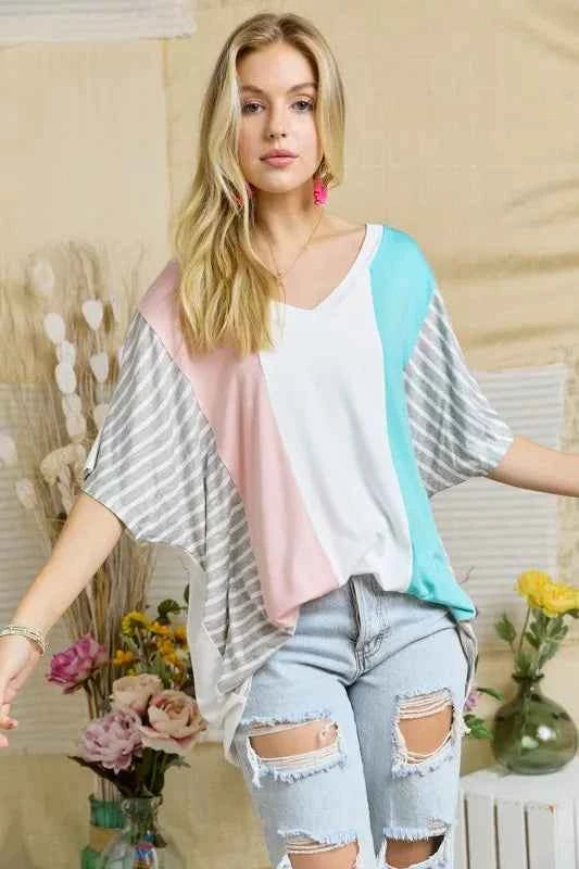 ADORA Colorblock Casual Knit Tunic Top GREY STRIPE 12540d6b987d455d886d87b9975594bd-Max-Origin