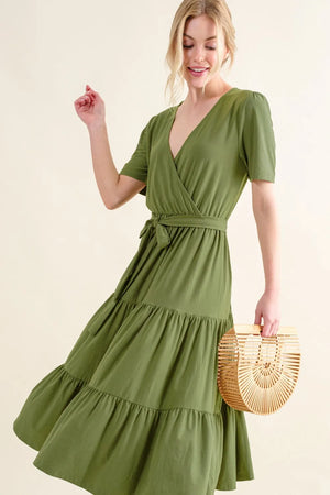 Women's Soft Short Sleeve Tiered Midi Dress GREEN 12543aeb-cf96-429b-a61e-c588322749d0-Max
