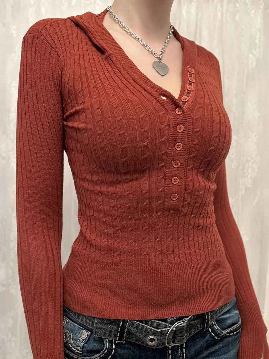 Button Front Long Sleeve Sweater 126a02bb1b0840e7aa0657e365ae602c-Max-Origin