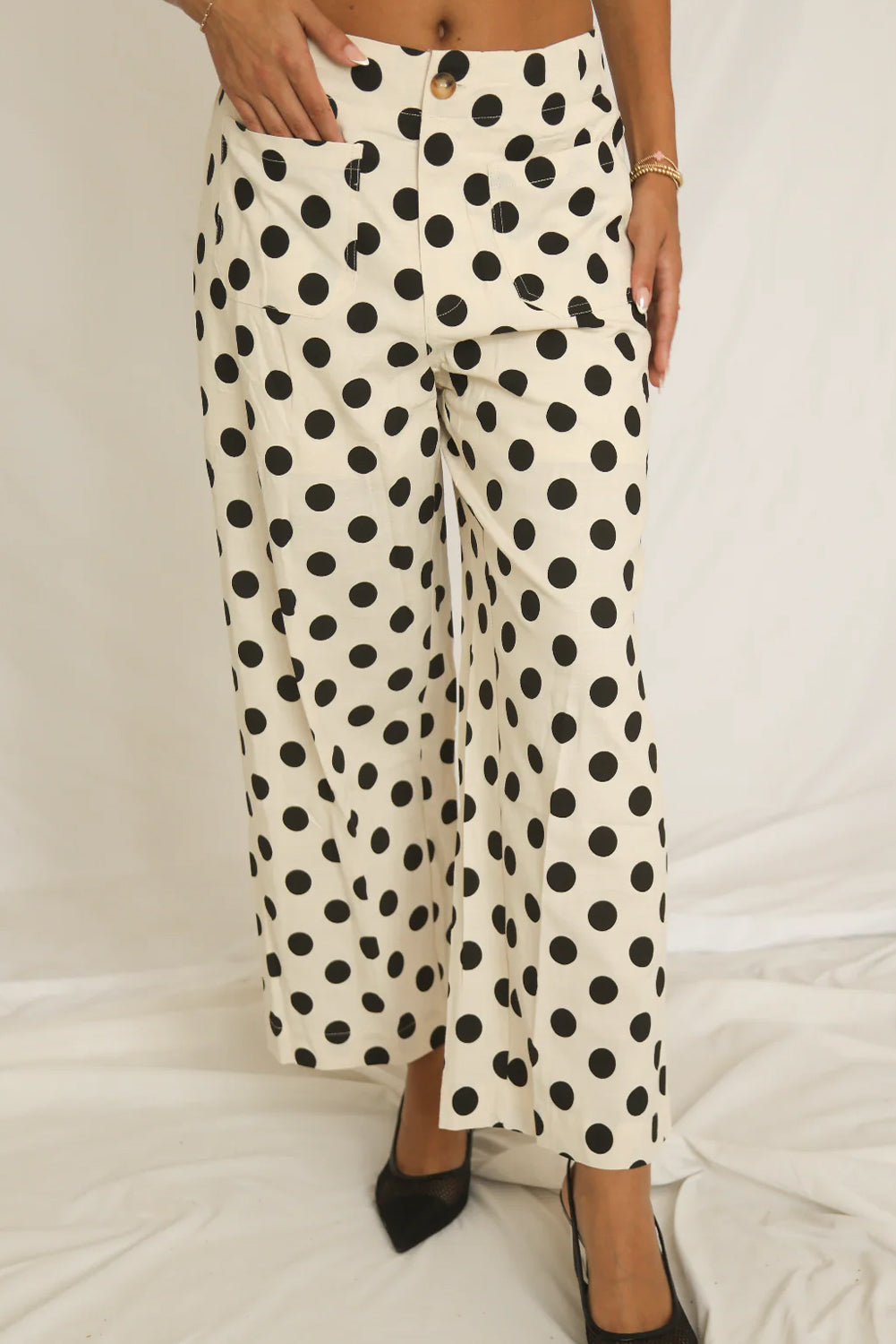 White Casual Polka Dot Wide Leg Pants 12718db80dea4a6f