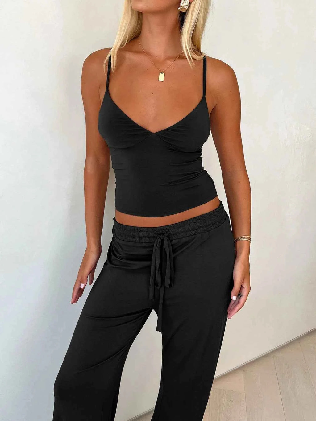 V-Neck Cami and Pants Set Black 1273a22a-9742-48a7-87aa-580275fa405b-Max-Origin