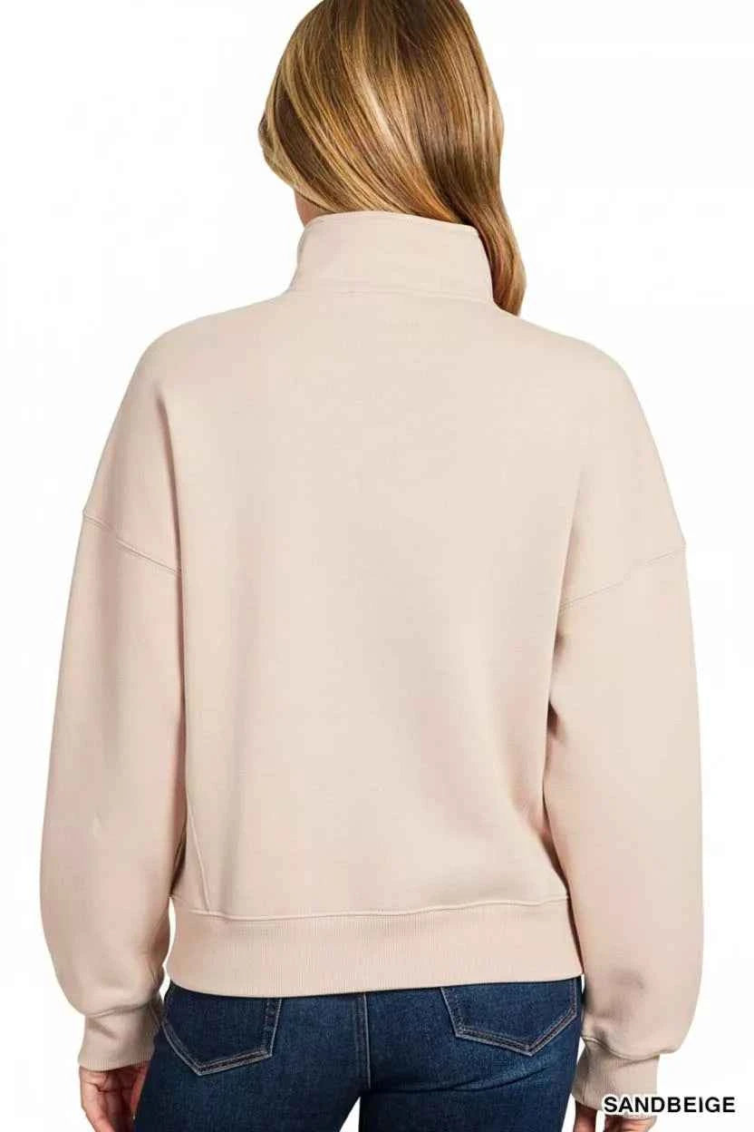 Zenana Fleece High Neck Half Zip Sweatshirt 127431f6-60b6-4d9c-80ea-e58c110dafd7-Max-Origin