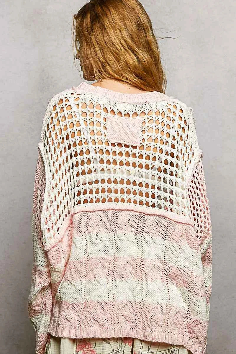 POL Color-Blocked Stripe Pattern Knit Top with Twisted Weave 1275f00a-7bdc-4289-a50b-2e5f6a633759-Max-Origin