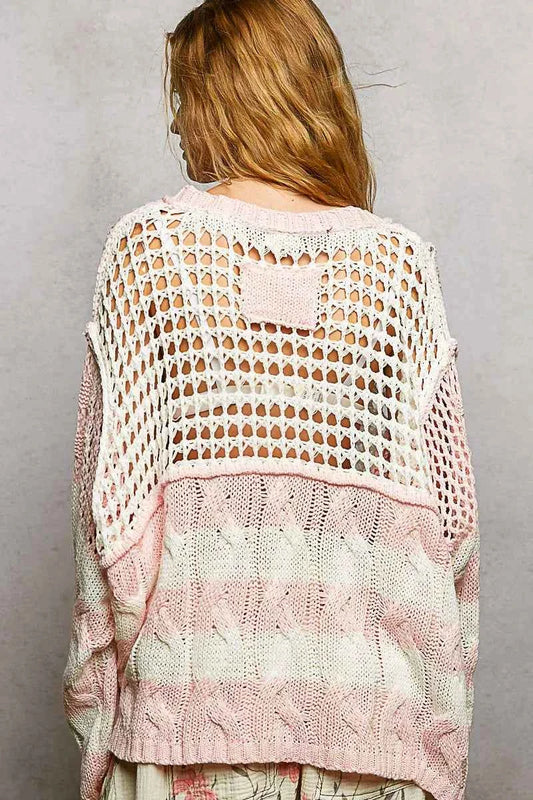 Color-Blocked Stripe Pattern Knit Top with Twisted Weave 1275f00a-7bdc-4289-a50b-2e5f6a633759-Max-Origin
